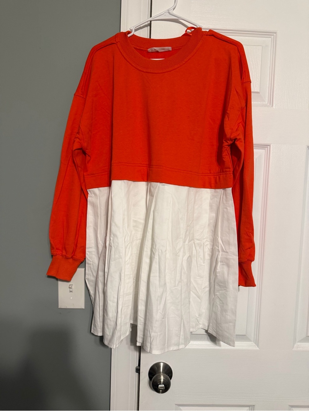 Womens Orange and White Layered Sweatshirt Dress
